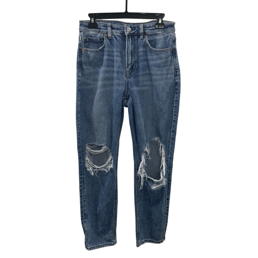 American Eagle‎ AE Strigid Mom Jeans Sz 6 Short Ripped Distressed Blue Denim Y2K